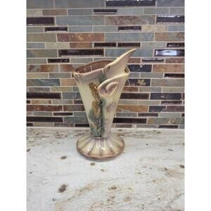 Vintage Hull Vase, Parchment & Pine, S-4 10" 1950s Mid Century Modern